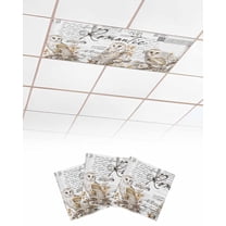 Fluorescent Light Covers for Ceiling Lights 3 Pack, Vintage Owl Magnetic Ceiling Light Covers 2x4ft for Classroom Office School, Rustic Sping Floral Botanical Postmark Drop Ceiling Light Shade