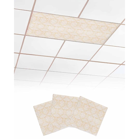 Fluorescent Light Covers for Ceiling Lights 3 Pack, Yellow Ethnic Boho Magnetic Ceiling Light Covers 2x4ft for Classroom Office School, Vintage Mexican Flowers Southwestern Drop Ceiling Light Shade