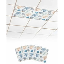 Fluorescent Light Covers for Ceiling Lights 4 Pack,Blue Coral Magnetic Ceiling Light Covers 2x4ft for Classroom Office,Summer Ocean Starfish Conch Shell Nautical Beach White Drop Ceiling Light Shade