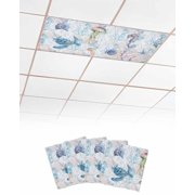 Fluorescent Light Covers for Ceiling Lights 4 Pack, Blue Nautical Coastal Magnetic Ceiling Light Covers 2x4ft for Classroom Office School, Nautical Beach Sea Turtle Coral Drop Ceiling Light Shade