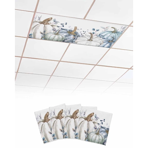 Fluorescent Light Covers for Ceiling Lights 4 Pack, Blue White Pumpkins Fall Magnetic Ceiling Light Covers 2x4ft for Classroom Office School, Maple Leaf Thanksgiving Overhead Drop Ceiling Light Shade