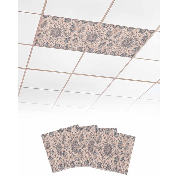 Fluorescent Light Covers for Ceiling Lights 4 Pack, Boho Vintage Magnetic Ceiling Light Covers 2x4ft for Classroom Office School, Southwestern Ethnic Mexican Flowers Overhead Drop Ceiling Light Shade