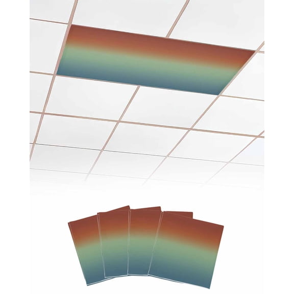Fluorescent Light Covers for Ceiling Lights 4 Pack, Burnt Orange Teal Ombre Magnetic Ceiling Light Covers 2x4ft for Classroom Office School, Modern Abstract Art Aesthetics Drop Ceiling Light Shade