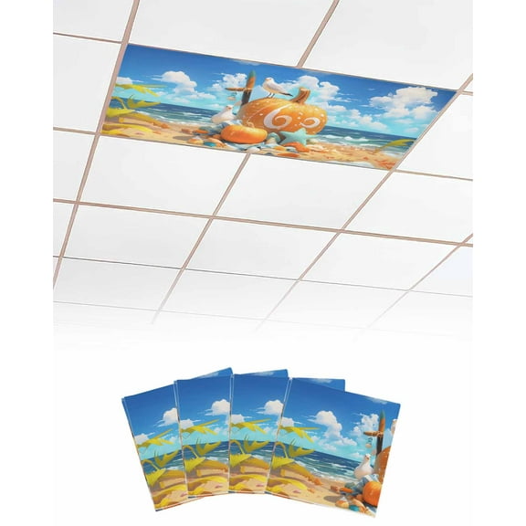 Fluorescent Light Covers for Ceiling Lights 4 Pack, Coastal Pumpkins Magnetic Ceiling Light Covers 2x4 Feet for Classroom Office School, Fall Nautical Starfish Beach Overhead Drop Ceiling Light Shade