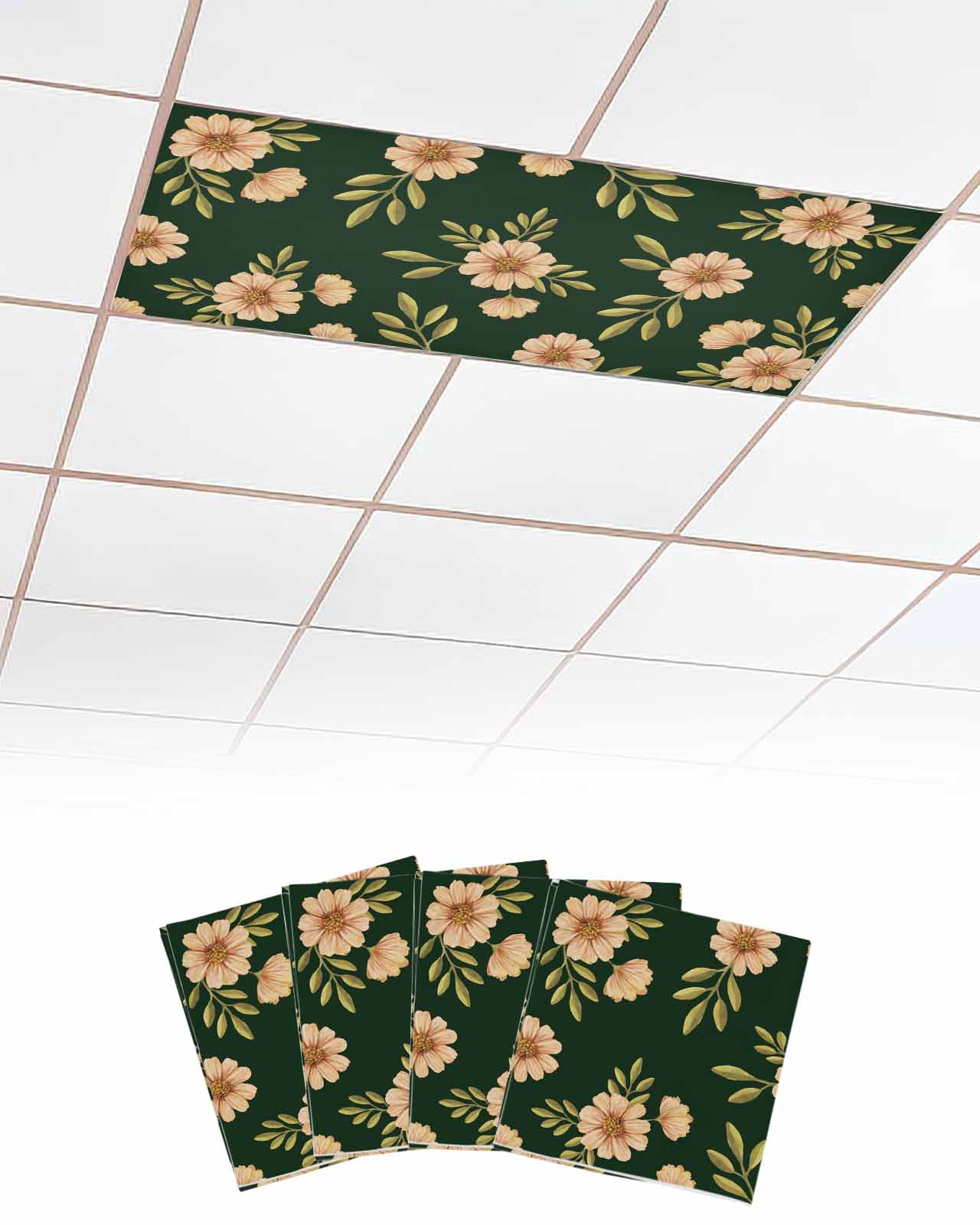 Fluorescent Light Covers for Ceiling Lights 4 Pack, Elegant Flowers ...