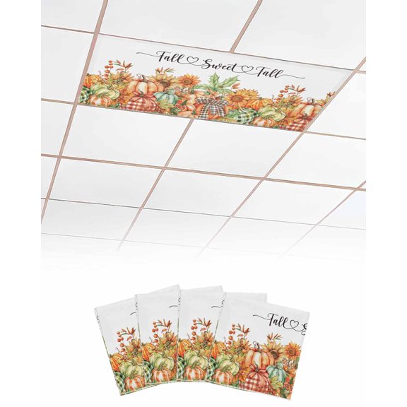Fluorescent Light Covers for Ceiling Lights 4 Pack, Fall Pumpkins Magnetic Ceiling Light Covers 2x4ft for Classroom Office School, Orange Green Pumpkins Thanksgiving Overhead Drop Ceiling Light Shade
