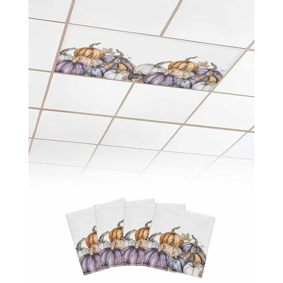 Fluorescent Light Covers for Ceiling Lights 4 Pack, Fall Pumpkins Magnetic Ceiling Light Covers 2x4 Feet for Classroom Office School, Thanksgiving Pumpkins Harvest Overhead Drop Ceiling Light Shade
