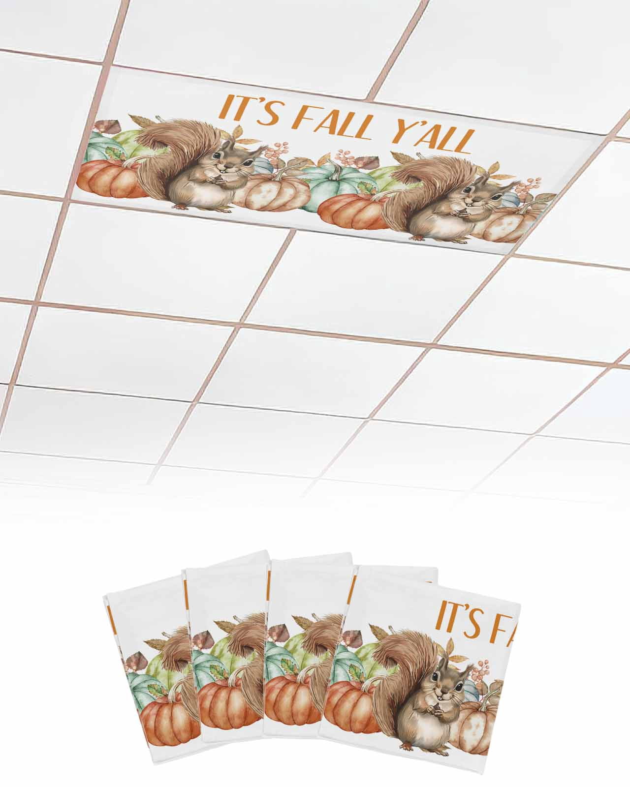 Fluorescent Light Covers for Ceiling Lights 4 Pack,Fall Squirrel ...