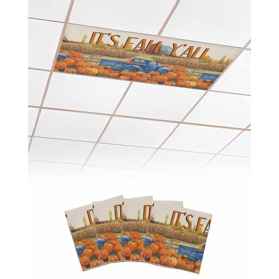 Fluorescent Light Covers for Ceiling Lights 4 Pack,Farmhouse Fall Magnetic Ceiling Light Covers 2x4ft for Classroom Office School,Thanksgiving Pumpkins Truck Rustic Overhead Drop Ceiling Light Shade