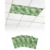 Fluorescent Light Covers for Ceiling Lights 4 Pack, Green Botanical Magnetic Ceiling Light Covers 2x4ft for Classroom Office School, Summer Tropical Plants Yellow Striped Drop Ceiling Light Shade