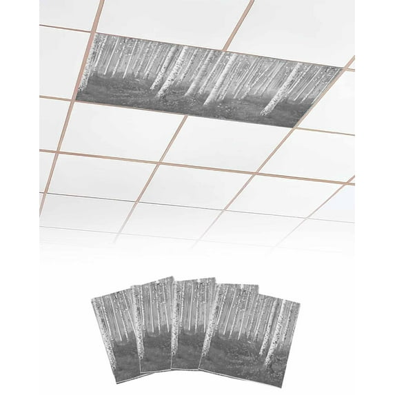 Fluorescent Light Covers for Ceiling Lights 4 Pack, Grey Oil Painting Magnetic Ceiling Light Covers 2x4 Feet for Classroom Office School, Contemporary Abstract Art Overhead Drop Ceiling Light Shade