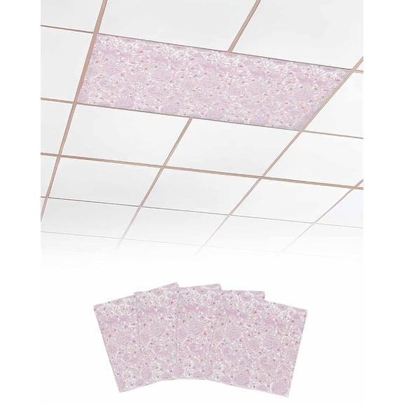 Fluorescent Light Covers for Ceiling Lights 4 Pack, Pink Purple Botanical Magnetic Ceiling Light Covers 2x4ft for Classroom Office School, Summer Floral Modern Vintage Art Drop Ceiling Light Shade
