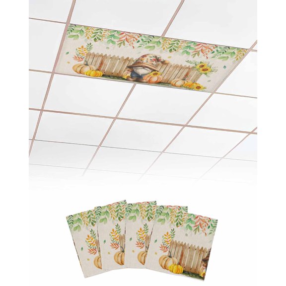 Fluorescent Light Covers for Ceiling Lights 4 Pack,Rustic Gnomes Fall Magnetic Ceiling Light Covers 2x4ft for Classroom Office School,Thanksgiving Pumpkins Maple Leaf Floral Drop Ceiling Light Shade