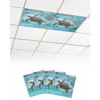 Fluorescent Light Covers for Ceiling Lights 4 Pack, Sea Turtle Magnetic Ceiling Light Covers 2x4ft for Classroom Office School, Blue Coastal Nautical Summer Beach Vintage Drop Ceiling Light Shade