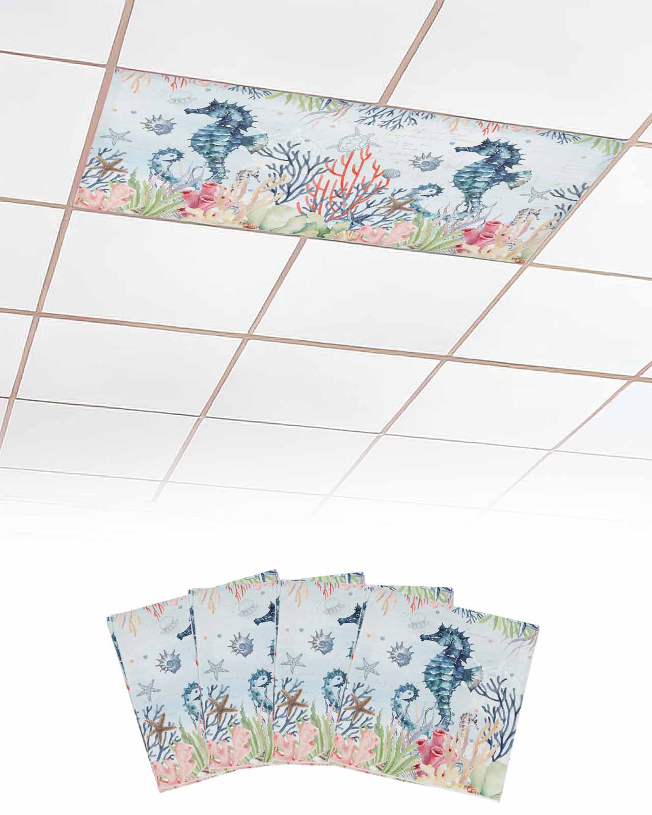Fluorescent Light Covers for Ceiling Lights 4 Pack, Seahorse Coastal