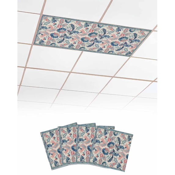 Fluorescent Light Covers for Ceiling Lights 4 Pack, Teal Blue Red Ethnic Magnetic Ceiling Light Covers 2x4ft for Classroom Office School, Boho Modern Geometric Abstract Art Drop Ceiling Light Shade
