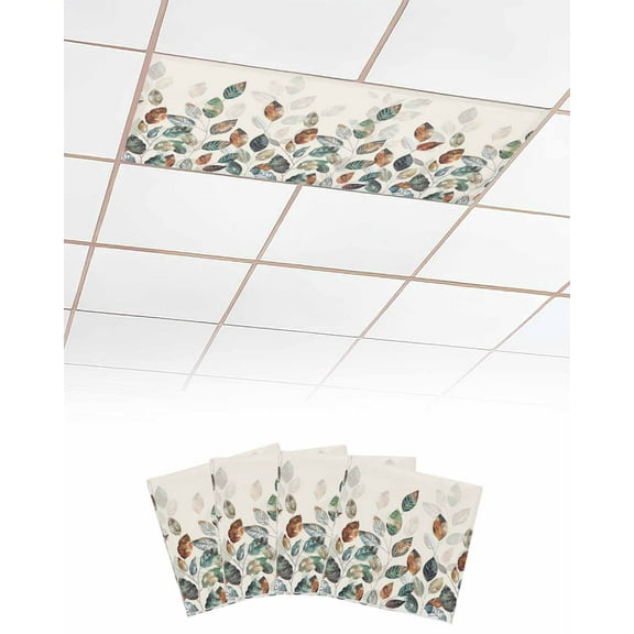 Fluorescent Light Covers for Ceiling Lights 4 Pack, Teal Brown Botanical Magnetic Ceiling Light Covers 2x4 Feet for Classroom Office School, Pastoral Fall Leaf Overhead Drop Ceiling Light Shade