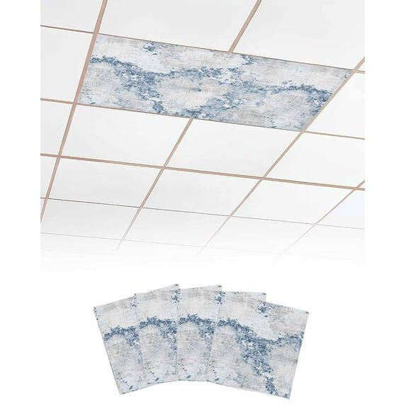 Fluorescent Light Covers for Ceiling Lights 4 Pack, Vintage Blue Magnetic Ceiling Light Covers 2x4 Feet for Classroom Office School, Farmhouse Modern Abstract Art Overhead Drop Ceiling Light Shade
