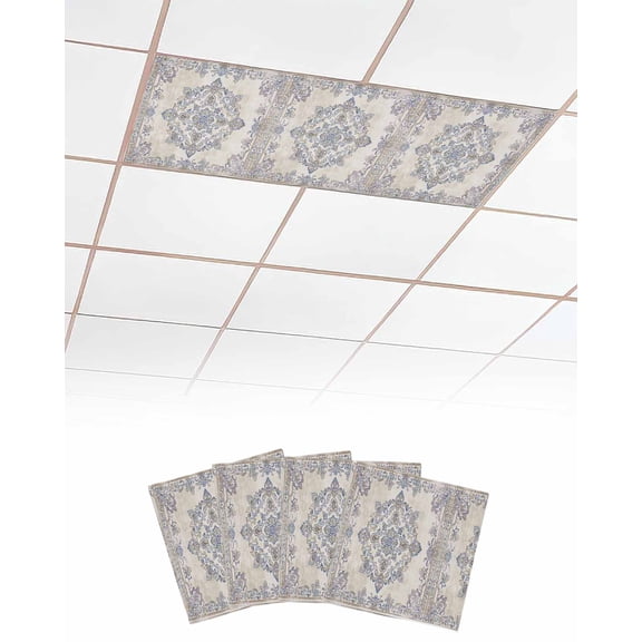 Fluorescent Light Covers for Ceiling Lights 4 Pack,Vintage Brown Blue Magnetic Ceiling Light Covers 2x4ft for Classroom Office School,Boho Ethnic Mexican Floral Southwestern Drop Ceiling Light Shade