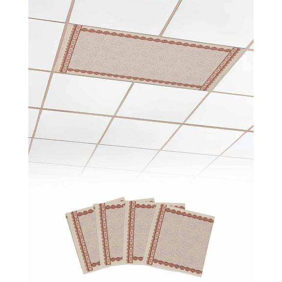 Fluorescent Light Covers for Ceiling Lights 4 Pack, Vintage Red Magnetic Ceiling Light Covers 2x4ft for Classroom Office School, Boho Farmhouse Spring Summer Botanical Drop Ceiling Light Shade