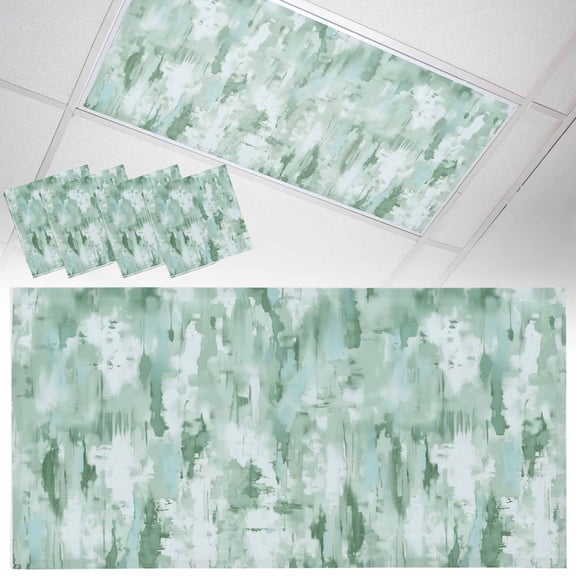 Fluorescent Light Covers for Ceiling Lights Abstract Art Oil Painting Magnetic Light Filters 4 Pack 4x2 ft Green Ceiling Light Cover for Classroom Office School Drop Lamp Decor