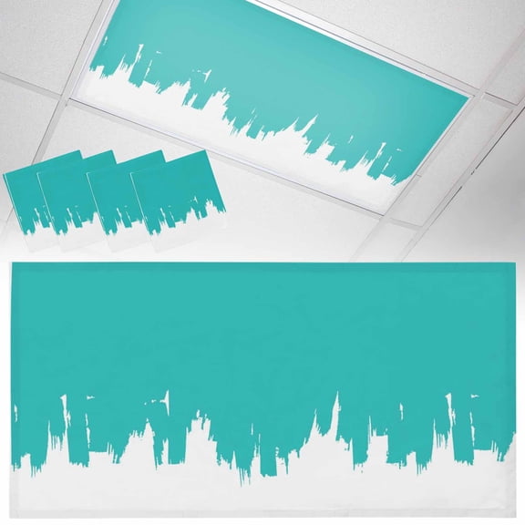 Fluorescent Light Covers for Ceiling Lights Abstract Graffiti Magnetic Light Filters 4 Pack 4x2 ft Turquoise White Painting Ceiling Light Cover for Classroom Office School Drop Lamp Decor
