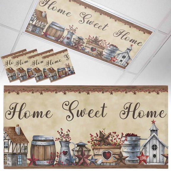 Fluorescent Light Covers for Ceiling Lights Barn Star Sweet Home Magnetic Light Filters 4 Pack 4x2 ft Red Berry Vintage Ceiling Light Cover for Classroom Office School Drop Lamp Decor