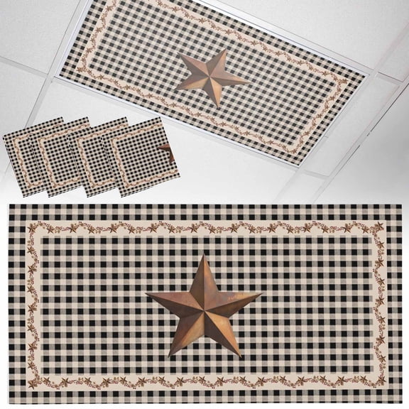 Fluorescent Light Covers for Ceiling Lights Barn Star Texas Magnetic Light Filters 4 Pack 4x2 ft Berry Country Black Plaid Ceiling Light Cover for Classroom Office School Drop Lamp Decor