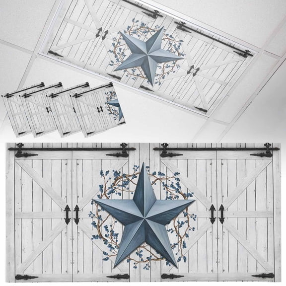 Fluorescent Light Covers for Ceiling Lights Blue Barn Star Berry Magnetic Light Filters 4 Pack 4x2 ft Rustic Farmhouse Door Wall Ceiling Light Cover for Classroom Office School Drop Lamp Decor