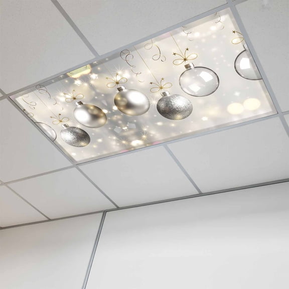 Fluorescent Light Covers for Ceiling Lights Classroom, 3D Christmas Balls Magnetic Ceiling Light Cover Filter for School,Office, 2X4 FT, Pack of 1, Grey Silver