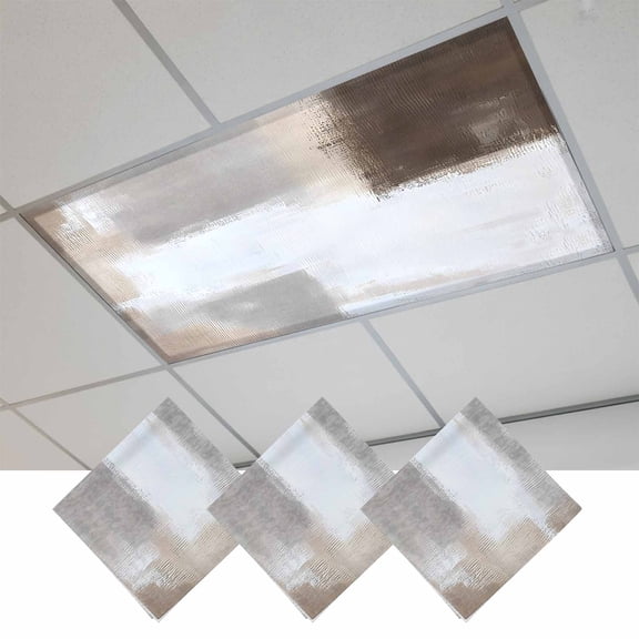 Fluorescent Light Covers for Ceiling Lights Classroom, Abstract Brown White Checkered Magnetic Ceiling Light Cover Filter for School,Office, 2X4 FT, Pack of 3, Modern Watercolor Art