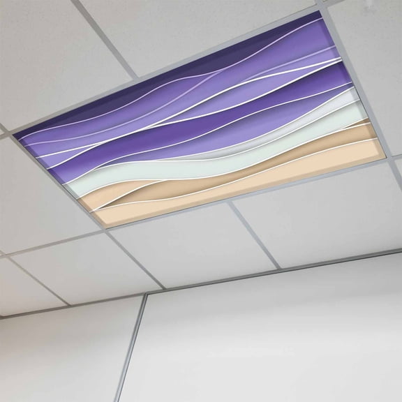 Fluorescent Light Covers for Ceiling Lights Classroom, Abstract Coastal Magnetic Ceiling Light Cover Filter for School,Office, 2X4 FT, Pack of 1, Wave Pattern Beach Purple