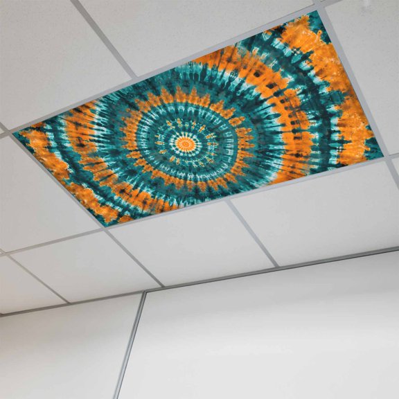 Fluorescent Light Covers for Ceiling Lights Classroom, Abstract Ethnic Tie Dye Magnetic Ceiling Light Cover Filter for School,Office, 2X4 FT, Pack of 1, Explosion Teal Brown