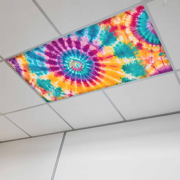 Fluorescent Light Covers for Ceiling Lights Classroom, Abstract Ethnic Tie Dye Magnetic Ceiling Light Cover Filter for School,Office, 2X4 FT, Pack of 1, Watercolor Colorful