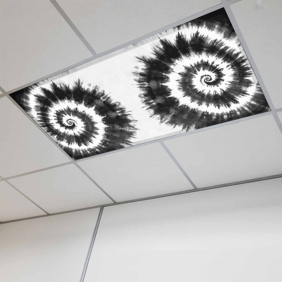 Fluorescent Light Covers for Ceiling Lights Classroom, Abstract Explosion Tie Dye Magnetic Ceiling Light Cover Filter for School,Office, 2X4 FT, Pack of 1, Black White