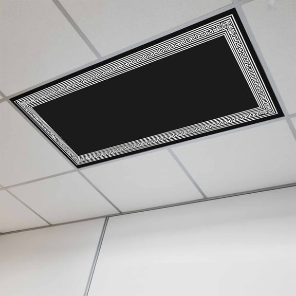 Fluorescent Light Covers for Ceiling Lights Classroom, Black White Greek Key Pattern Magnetic Ceiling Light Cover Filter for School,Office, 2X4 FT, Pack of 1, Geometric Modern