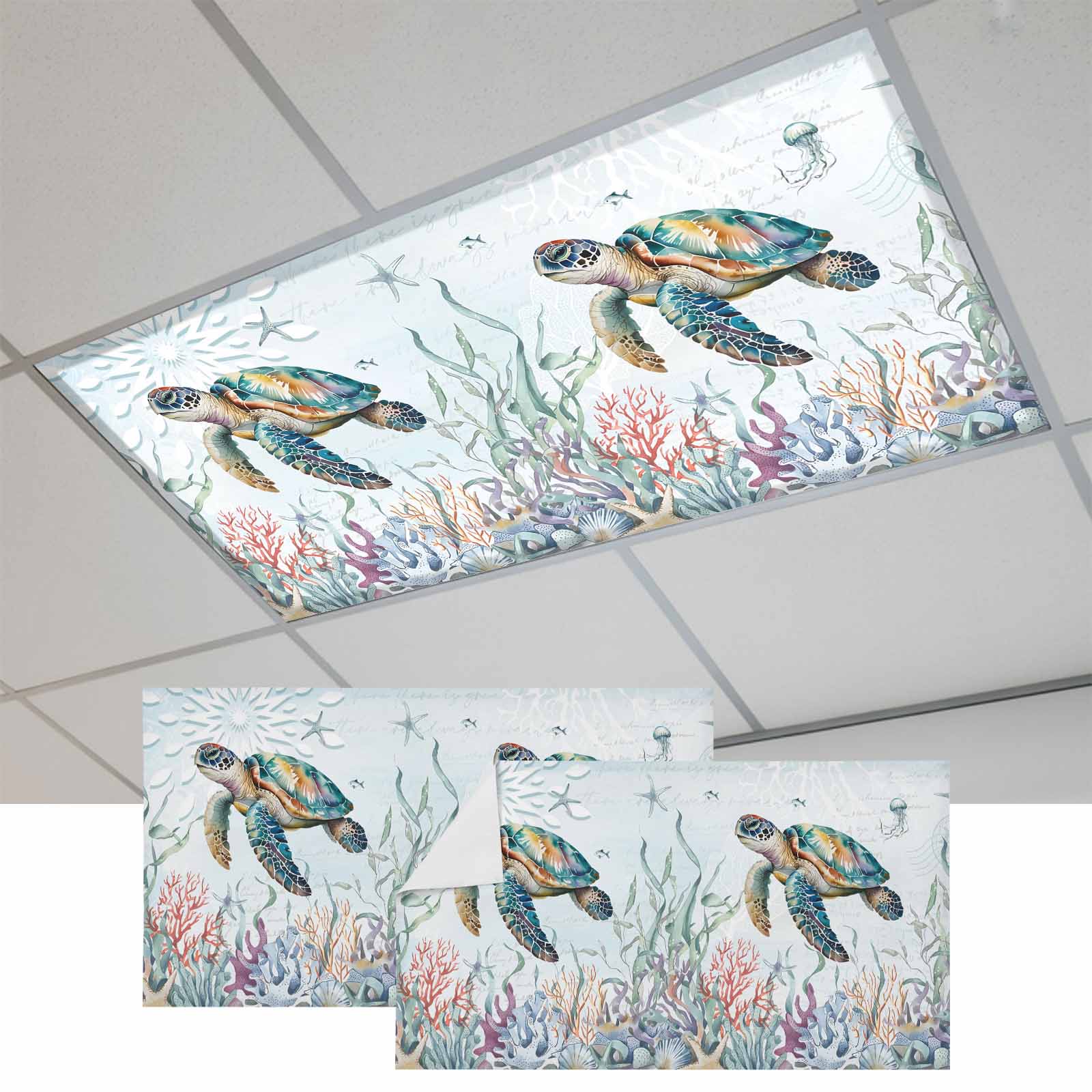 Tur Cover Fluorescent Light Covers for Ceiling Lights Classroom, Blue Coastal ...