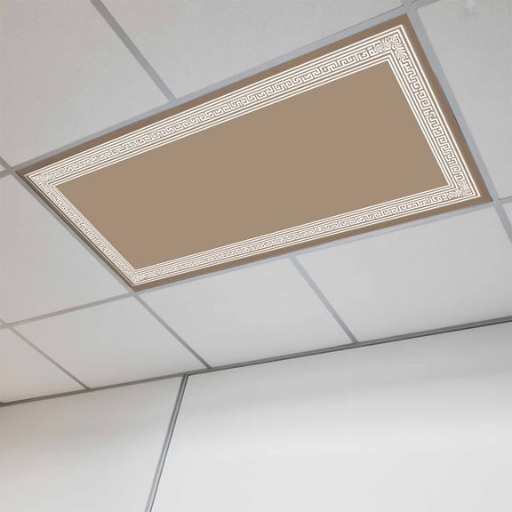 Fluorescent Light Covers for Ceiling Lights Classroom, Brown White Greek Key Pattern Magnetic Ceiling Light Cover Filter for School,Office, 2X4 FT, Pack of 1, Geometric Modern