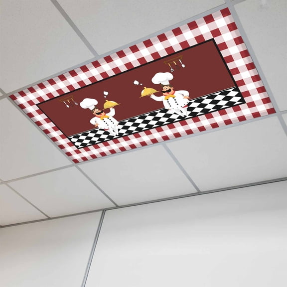 Fluorescent Light Covers for Ceiling Lights Classroom, Cartoon Chef Kitchen Magnetic Ceiling Light Cover Filter for School,Office, 2X4 FT, Pack of 1, Gourmet Rustic Farmhouse Red Plaid