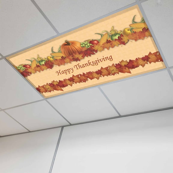 Fluorescent Light Covers for Ceiling Lights Classroom, Fall Happy Thanksgiving Magnetic Ceiling Light Cover Filter for School,Office, 2X4 FT, Pack of 1, Autumn Pumpkin Maple Leaf