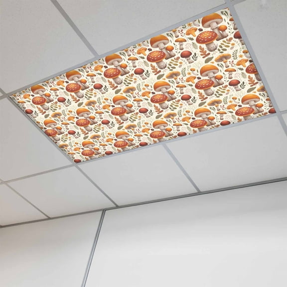 Fluorescent Light Covers for Ceiling Lights Classroom, Fall Mushroom Magnetic Ceiling Light Cover Filter for School,Office, 2X4 FT, Pack of 1, Retro Autumn Leaves