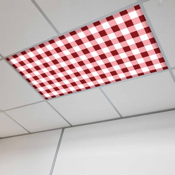 Fluorescent Light Covers for Ceiling Lights Classroom, Farmhouse Vintage Magnetic Ceiling Light Cover Filter for School,Office, 2X4 FT, Pack of 1, Gingham Checkered Texture Fire Brick
