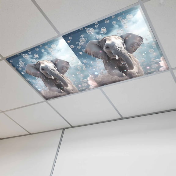 Fluorescent Light Covers for Ceiling Lights Classroom, Funny Elephants Bubbles Magnetic Ceiling Light Cover Filter for School,Office, 2X4 FT, Pack of 1, Gray Blue
