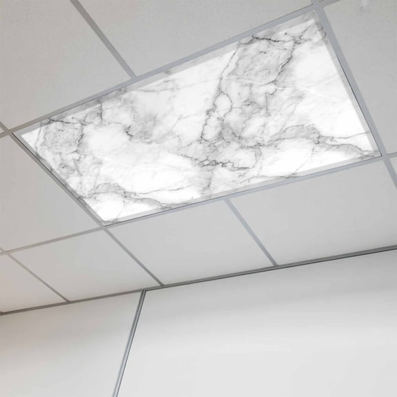 Fluorescent Light Covers for Ceiling Lights Classroom, Grey White Marble Magnetic Ceiling Light Cover Filter for School,Office, 2X4 FT, Pack of 1, Abstract Modern Textured