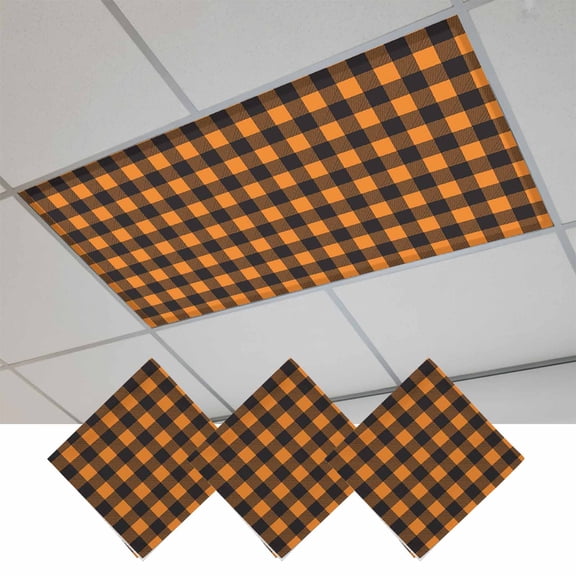 Fluorescent Light Covers for Ceiling Lights Classroom, Halloween Buffalo Check Plaids Magnetic Ceiling Light Cover Filter for School,Office, 2X4 FT, Pack of 3, Orange and Black
