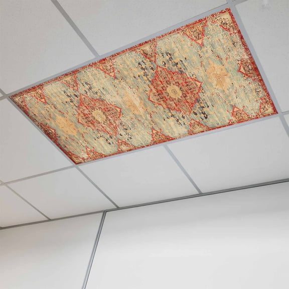 Fluorescent Light Covers for Ceiling Lights Classroom, Orange Blue Boho Floral Magnetic Ceiling Light Cover Filter for School,Office, 2X4 FT, Pack of 1, Medieval Vintage Texture