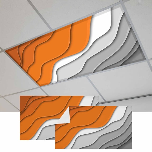 Fluorescent Light Covers for Ceiling Lights Classroom, Orange Gray Beach Abstract Gradient Magnetic Ceiling Light Cover Filter for School,Office, 2X4 FT, Pack of 2, Modern Geometric Lines