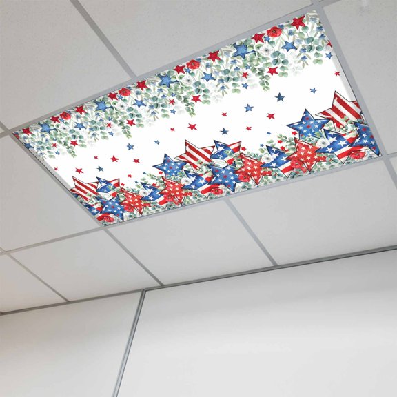 Fluorescent Light Covers for Ceiling Lights Classroom, Patriotic Striped Stars 4th of July Magnetic Ceiling Light Cover Filter for School,Office, 2X4 FT, Pack of 1, Red White and Blue