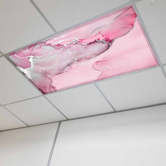 Fluorescent Light Covers for Ceiling Lights Classroom, Pink Marble Textured Magnetic Ceiling Light Cover Filter for School,Office, 2X4 FT, Pack of 1, Abstract Ocean Fluid Art
