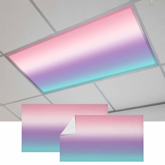 Fluorescent Light Covers for Ceiling Lights Classroom, Purple Pink Teal Gradient Magnetic Ceiling Light Cover Filter for School,Office, 2X4 FT, Pack of 2, Abstract Watercolor